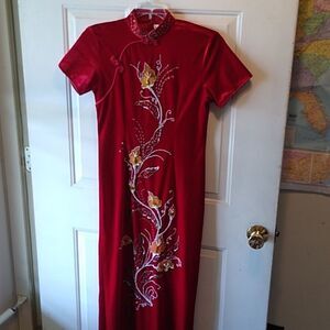 Vintage KevinT Elegant Red Embellished Large Maxi Dress Special Event
